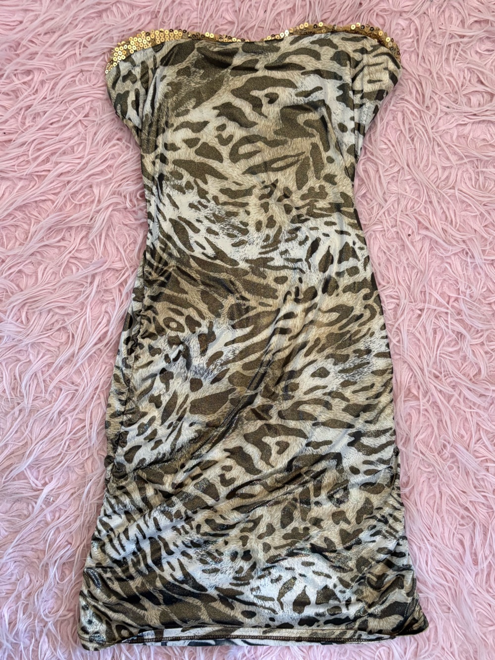 Papaya Strapless Animal-Print Dress with Gold Sequin Trim